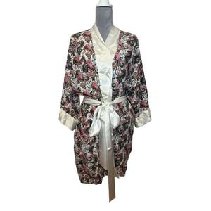 Vintage 90s Victoria's Secret Gold Label Satin Pink Paisley Kimono Night Robe OS